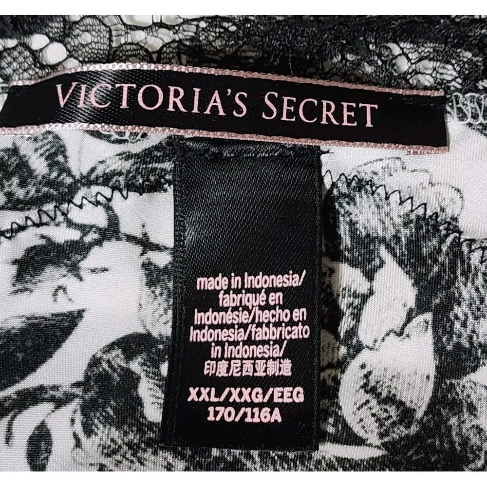 Victorias Secret Womens XXL Satin Lace Trim‎ Slip Dress Nightwear Black Floral